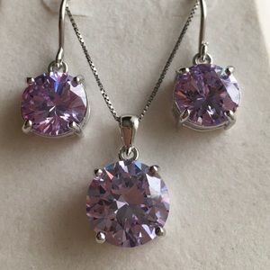Sterling Silver Purple Diamond Earrings & necklace